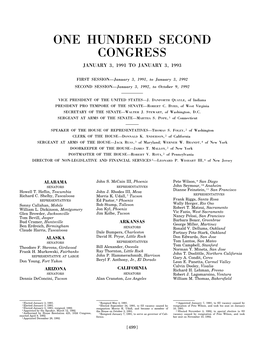 One Hundred Second Congress January 3, 1991 to January 3, 1993