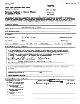 National Register of Historic Places Registration Form AUG 0 9 1993