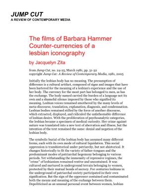 JUMP CUT the Films of Barbara Hammer Countercurrencies of A