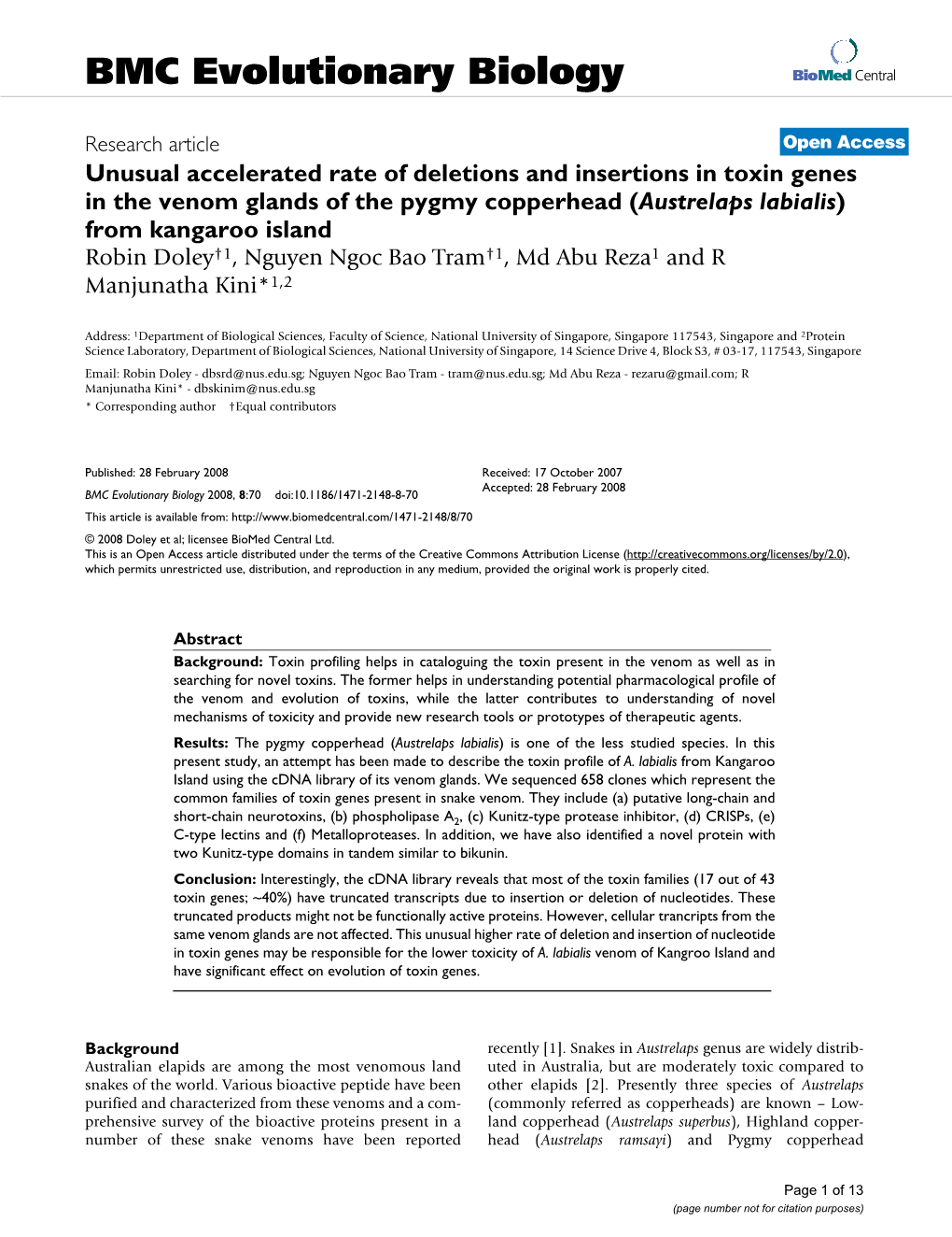 Unusual Accelerated Rate of Deletions and Insertions in Toxin Genes in The