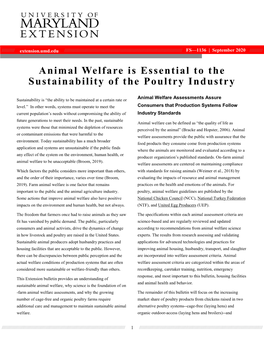 Animal Welfare Is Essential to the Sustainability of the Poultry Industry