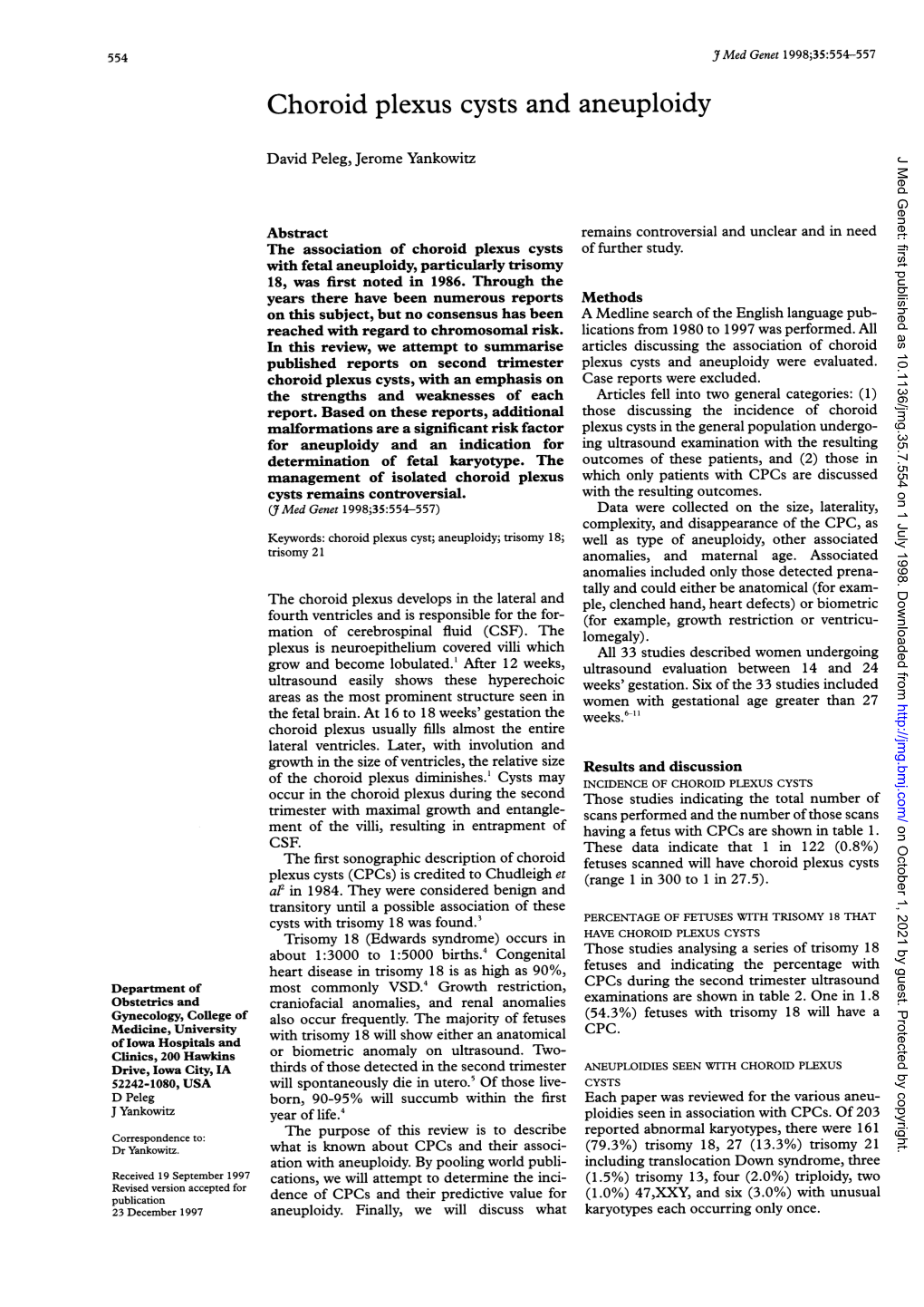 Choroid Plexus Cysts and Aneuploidy