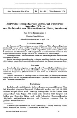 Kiefferulus Tendipediformis GOETGH. Und Tanytarsus Excavatus EDW. — Zwei Für Österreich Neue Chironomidenarten (Diptera, Nematocera)