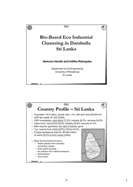 Bio-Based Eco Industrial Clustering in Dambulla Sri Lanka Country Profile