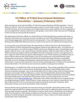 VA Office of Tribal Government Relations Newsletter ~ January/February 2019