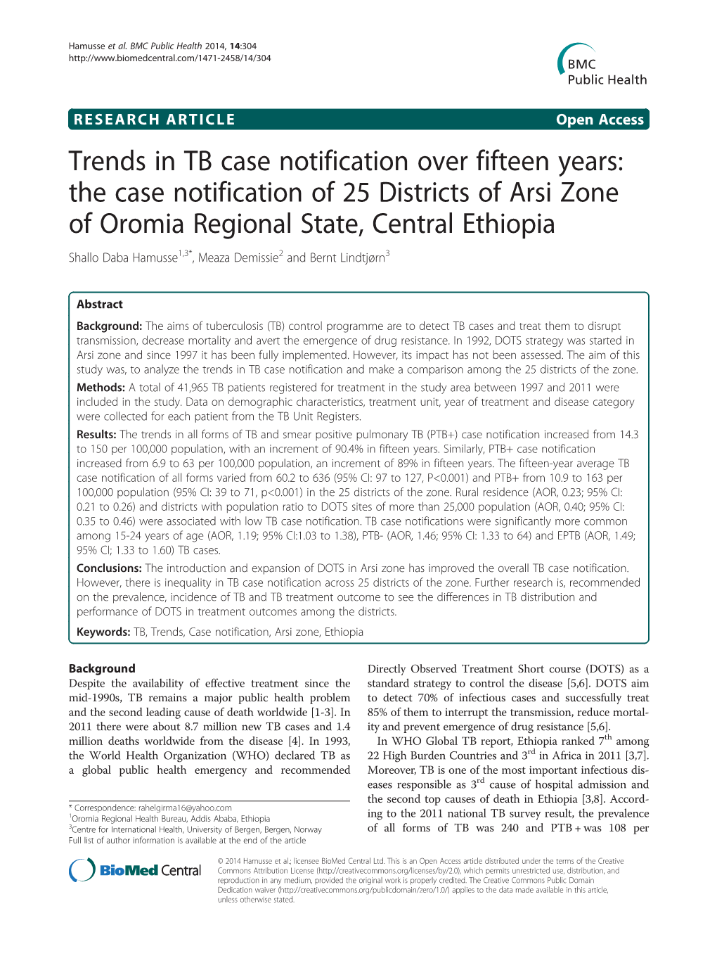 Trends in TB Case Notification Over