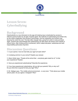 Lesson Seven: Cyberbullying Background Discussion Questions