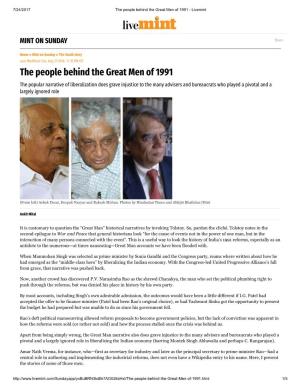 The People Behind the Great Men of 1991 - Livemint