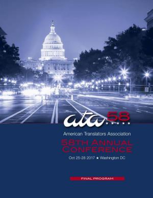 58Th Annual Conference Oct 25-28 2017 H Washington DC