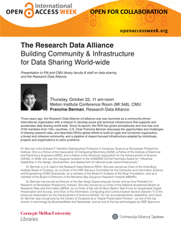 The Research Data Alliance Building Community & Infrastructure For