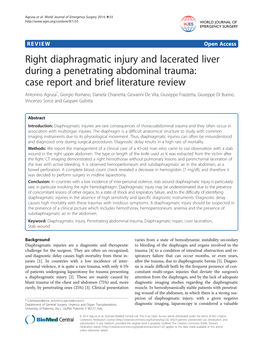 Right Diaphragmatic Injury and Lacerated Liver During a Penetrating