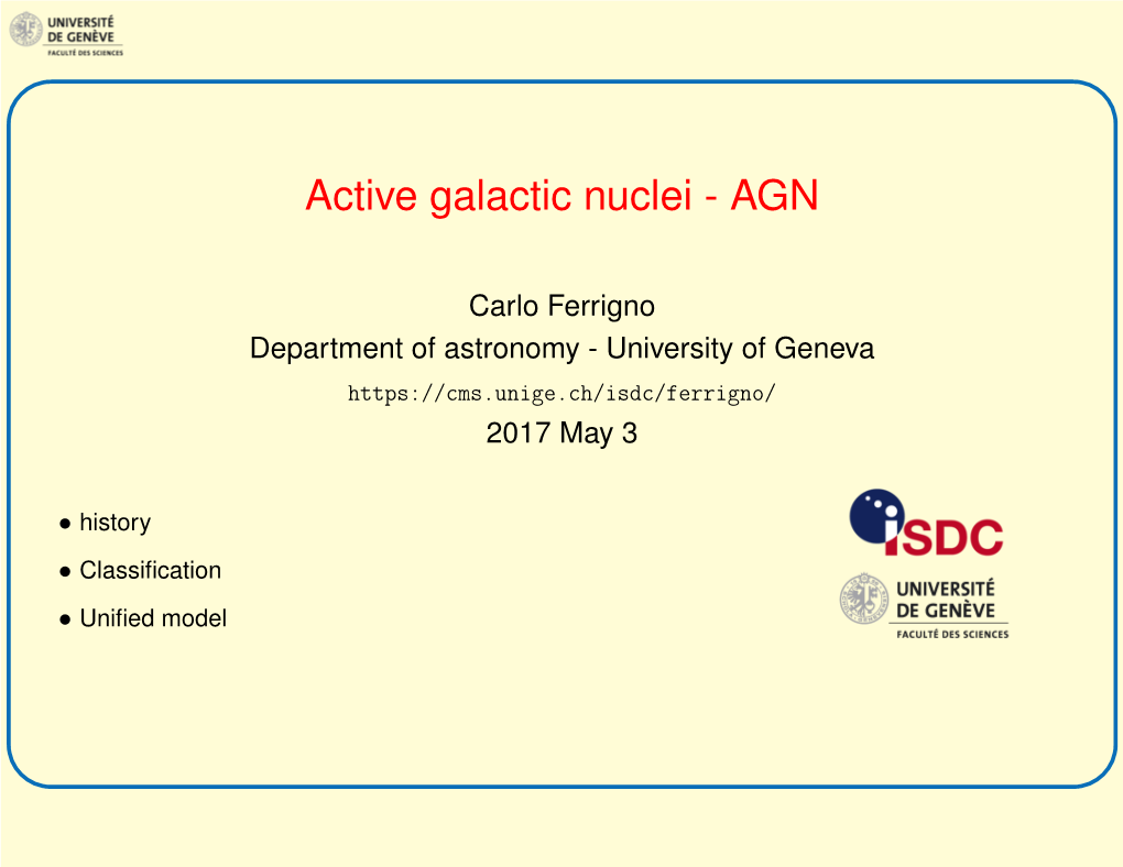 Active Galactic Nuclei - AGN