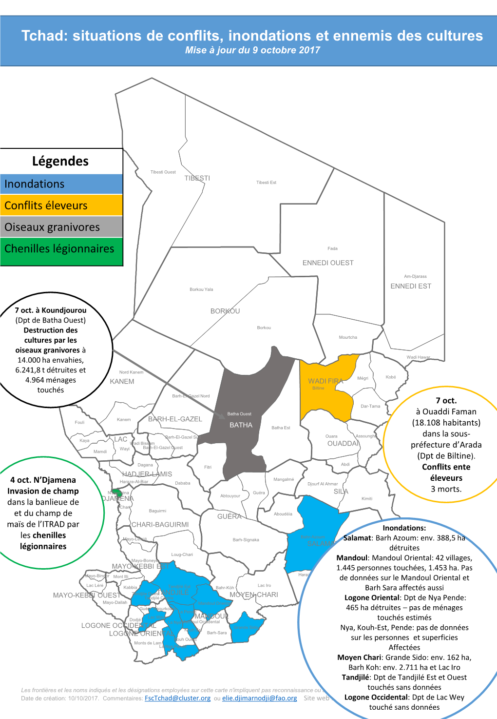 Tchad: Situations De Conflits, Inondations Et Ennemis Des Cultures Mise À Jour Du 9 Octobre 2017