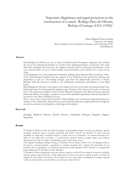 Nepotism, Illegitimacy and Papal Protection in the Construction of a Career: Rodrigo Pires De Oliveira, Bishop of Lamego (1311–1330†)*