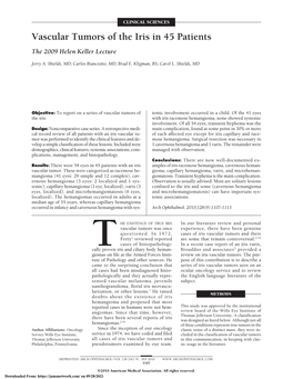 Vascular Tumors of the Iris in 45 Patients the 2009 Helen Keller Lecture