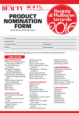 Product Nomination Form