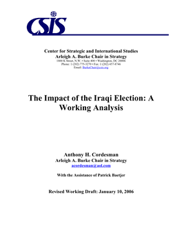 The Impact of the Iraqi Election: a Working Analysis