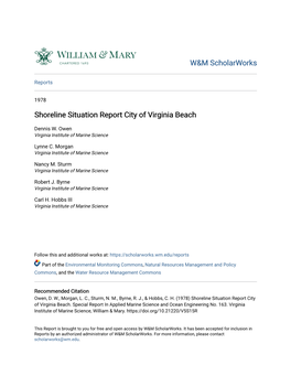 Shoreline Situation Report City of Virginia Beach