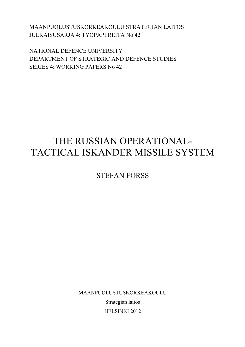 The Russian Operational-Tactical