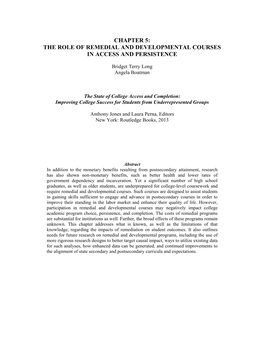 Chapter 5: the Role of Remedial and Developmental Courses in Access and Persistence