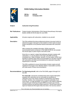EASA Safety Information Bulletin