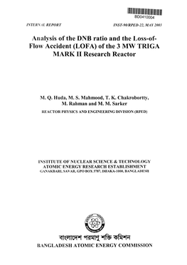 Analysis of the DNB Ratio and the Loss-Of- Flow Accident (LOFA) of the 3 MW TRIGA MARK 11 Research Reactor
