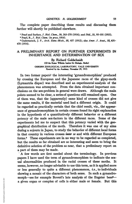 Papers I Have Used the Term of Gynandromorphism to Indicate the Sex- Ual Abnormalities Produced in the Racial Crosses of These Moths