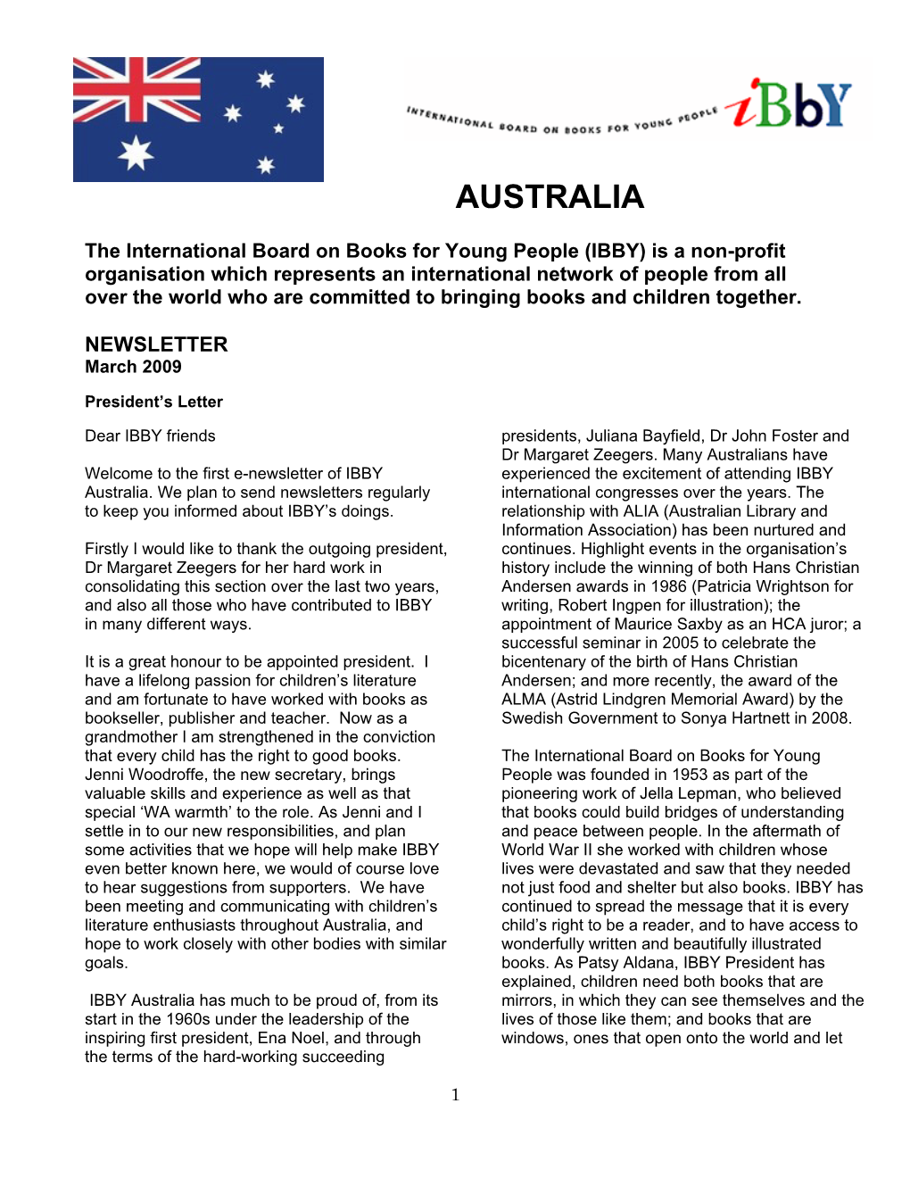 IBBY Australia Newsletter March 2009