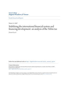 Stabilizing the International Financial System and Financing Development: an Analysis of the Tobin Tax Edoardo Raviol