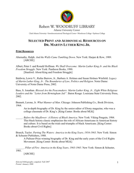 View Selected Bibliography of Resources on Dr. Martin Luther King