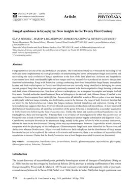 Phytotaxa, Fungal Symbioses in Bryophytes