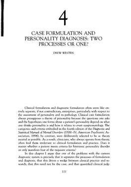 Case Formulation and Personality Diagnosis: Two Processes Or One?