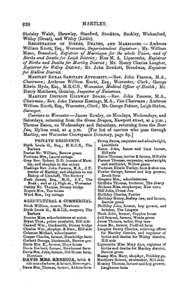 MARTLEY • • Shelsley Walsh, Shrawley, Stanford, Stockton, Suckley, 'Vichenford, Witley (Great), and Witley (Little)