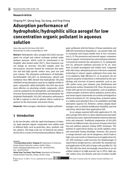 Adsorption Performance of Hydrophobic/Hydrophilic Silica Aerogel for Low Concentration Organic Pollutant in Aqueous Solution