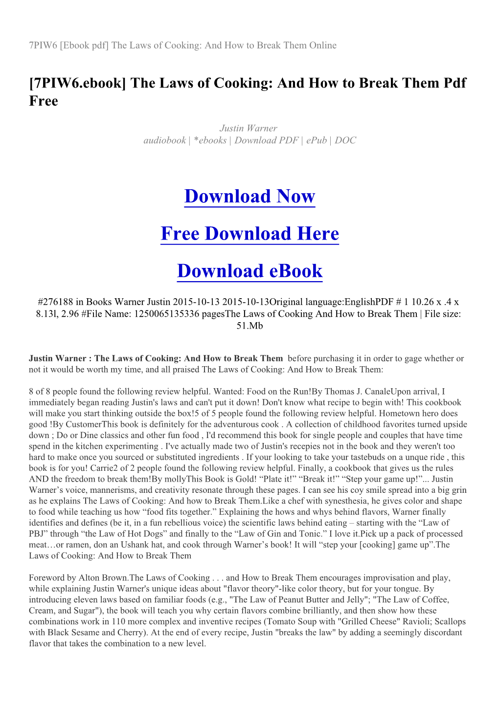 [7PIW6.Ebook] the Laws of Cooking: and How to Break Them Pdf Free