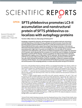 SFTS Phlebovirus Promotes LC3-II Accumulation and Nonstructural Protein of SFTS Phlebovirus Co-Localizes with Autophagy Proteins