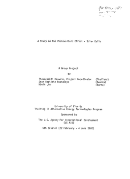 A Study on the Photovoltaic Effect - Solar Cells