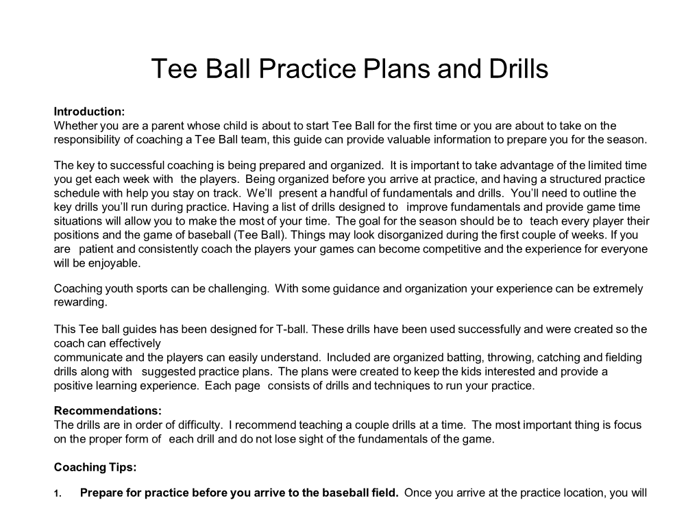 Tee Ball Practice Plans and Drills