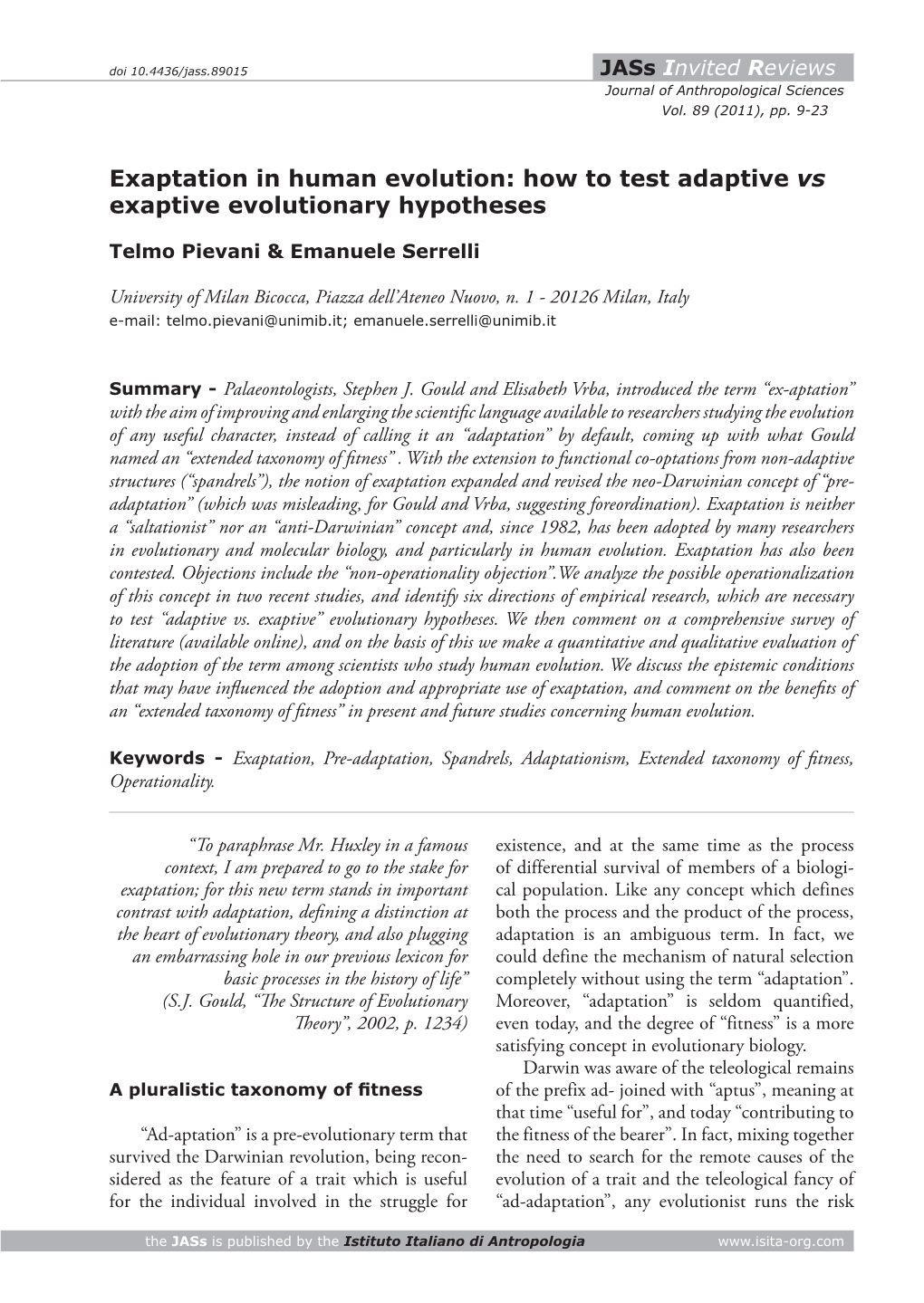 Exaptation in Human Evolution: How to Test Adaptive Vs Exaptive Evolutionary Hypotheses