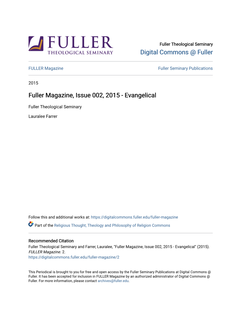 Fuller Magazine, Issue 002, 2015 - Evangelical