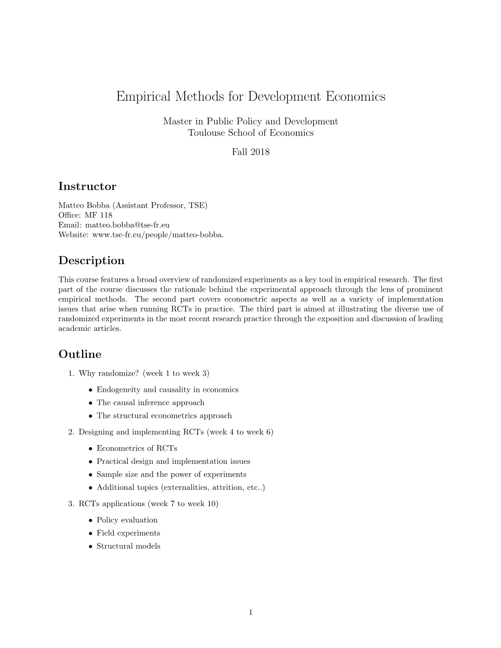 Empirical Methods for Development Economics