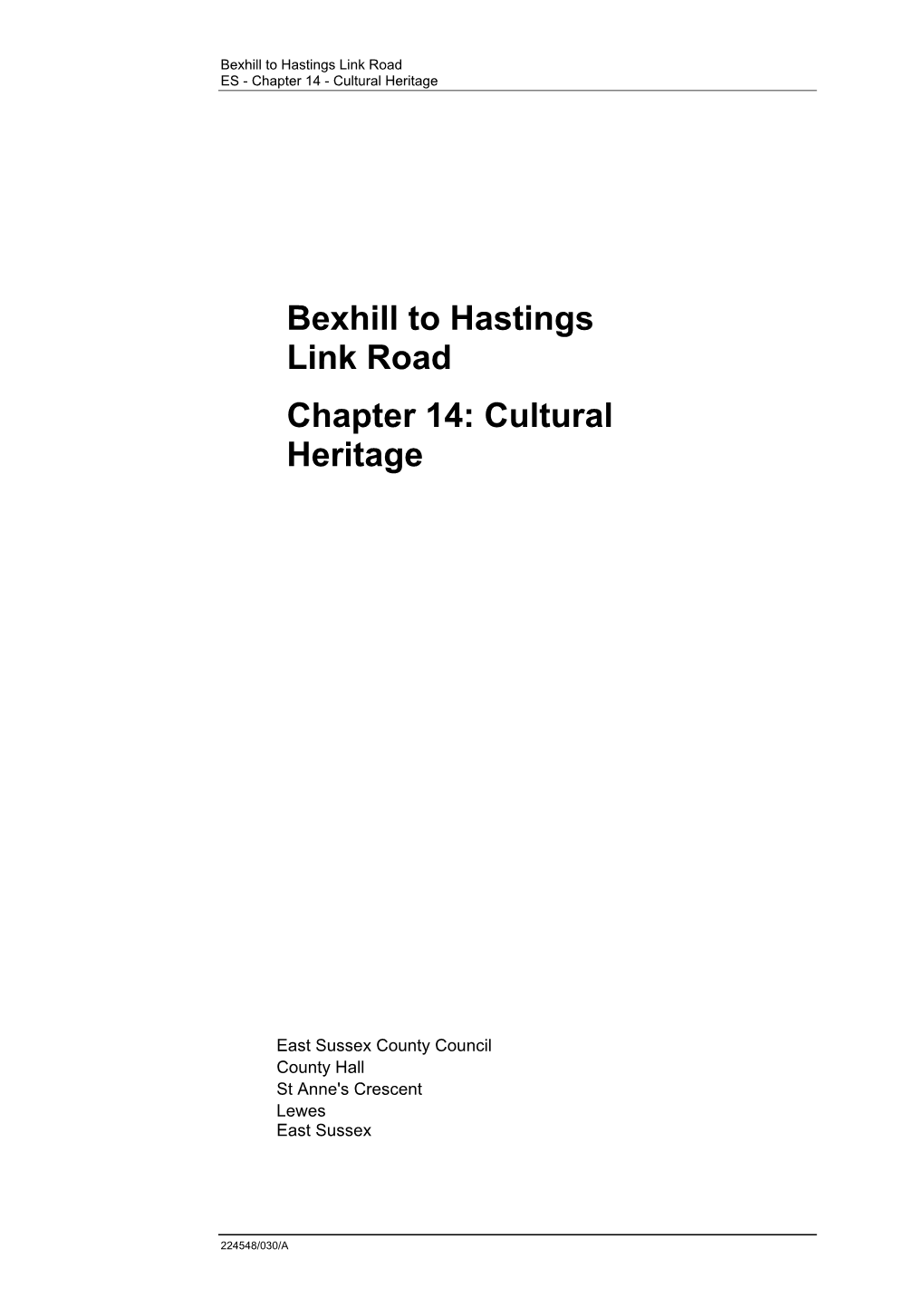 Bexhill to Hastings Link Road Chapter 14: Cultural Heritage