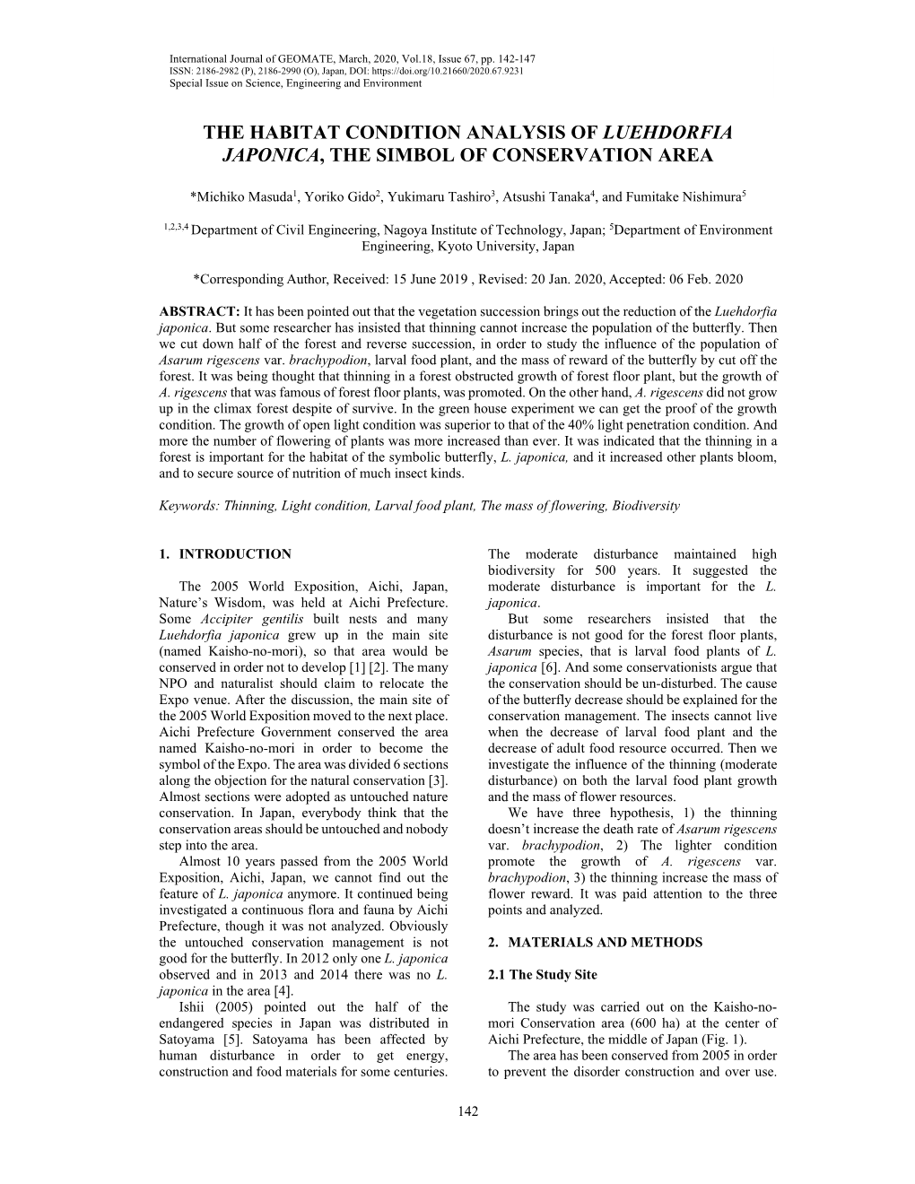 The Habitat Condition Analysis of Luehdorfia Japonica, the Simbol of Conservation Area