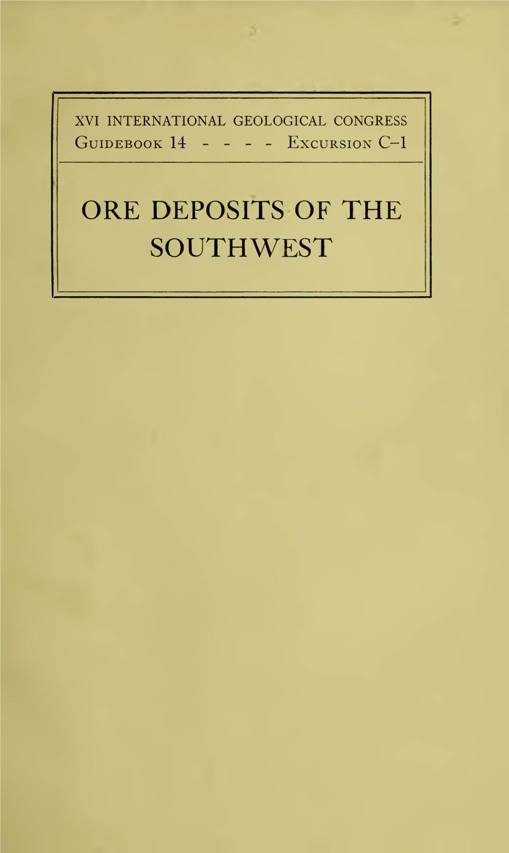Ore Deposits of the Southwest