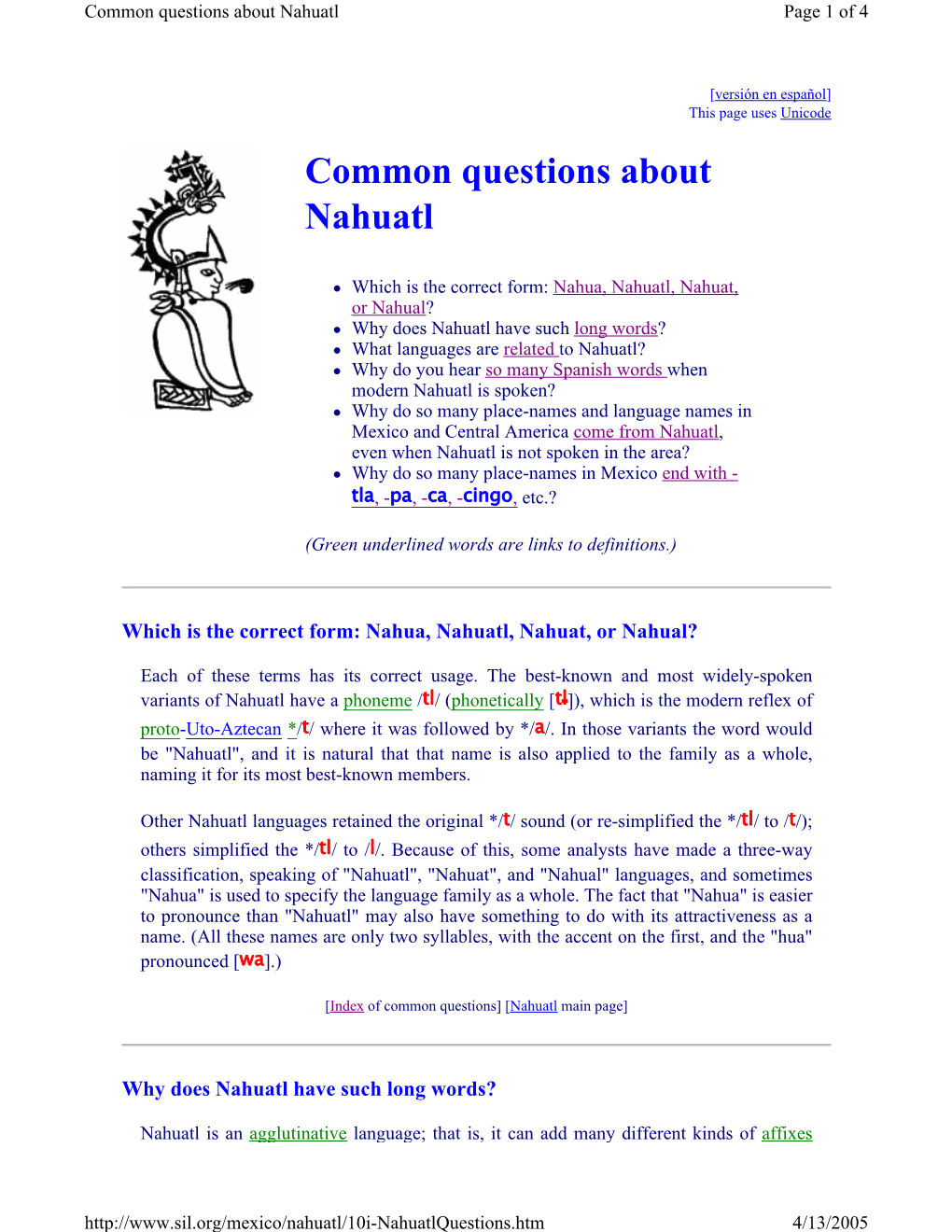 Common Questions About Nahuatl Page 1 of 4