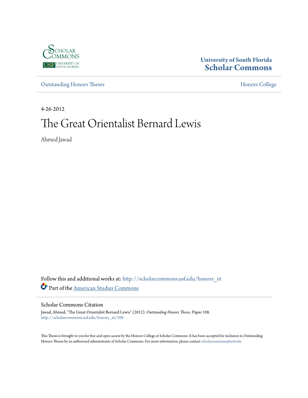 The Great Orientalist Bernard Lewis Ahmed Jawad