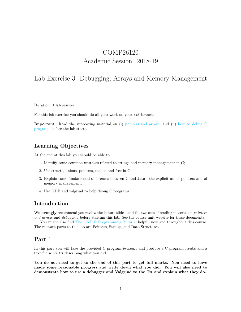 COMP26120 Academic Session: 2018-19 Lab Exercise 3: Debugging