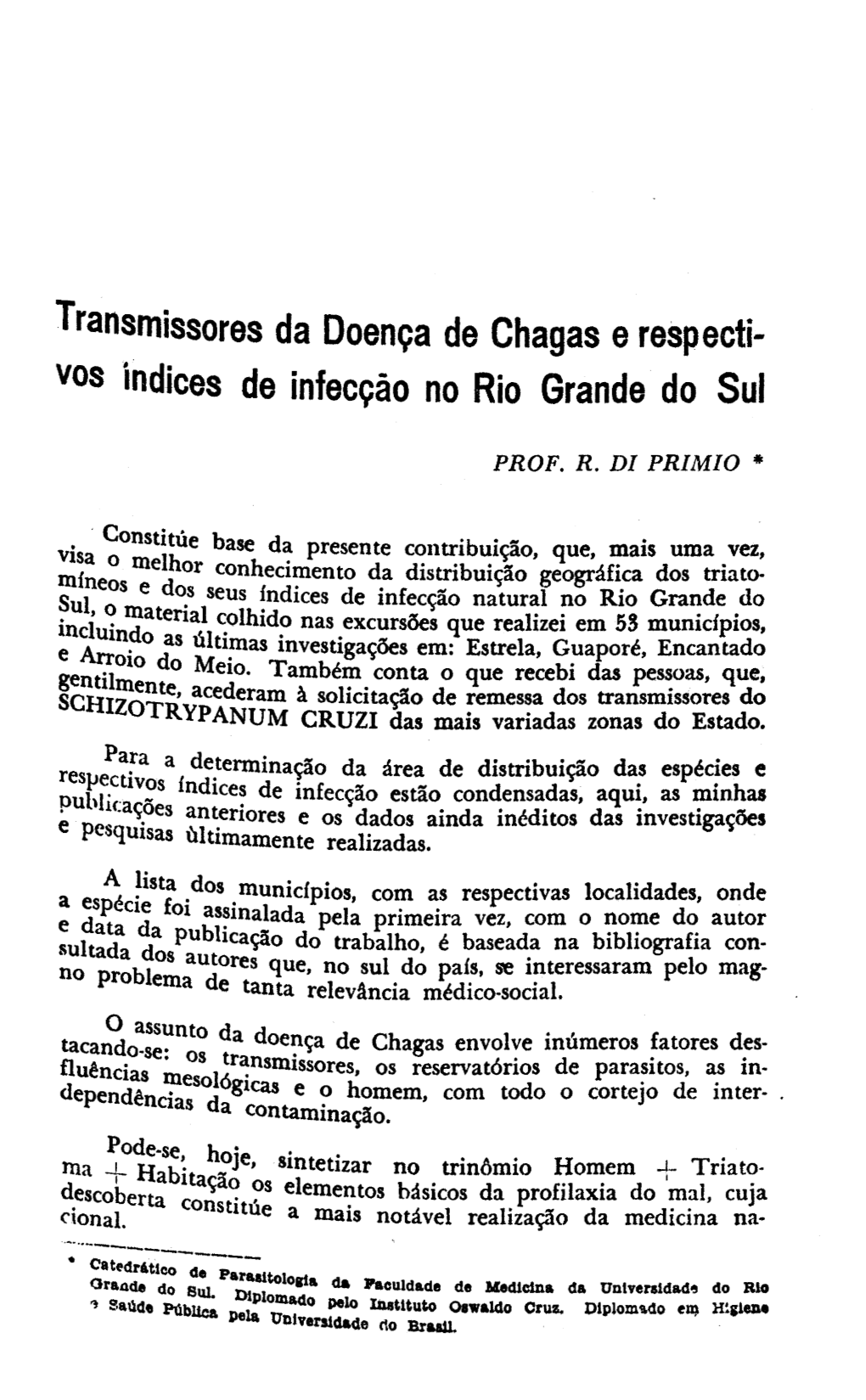 Transmissores Da Doença De Chagas E Respecti- Vos Índices De Infecção