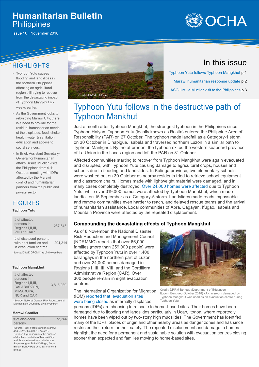 Humanitarian Bulletin Typhoon Yutu Follows in the Destructive Path Of
