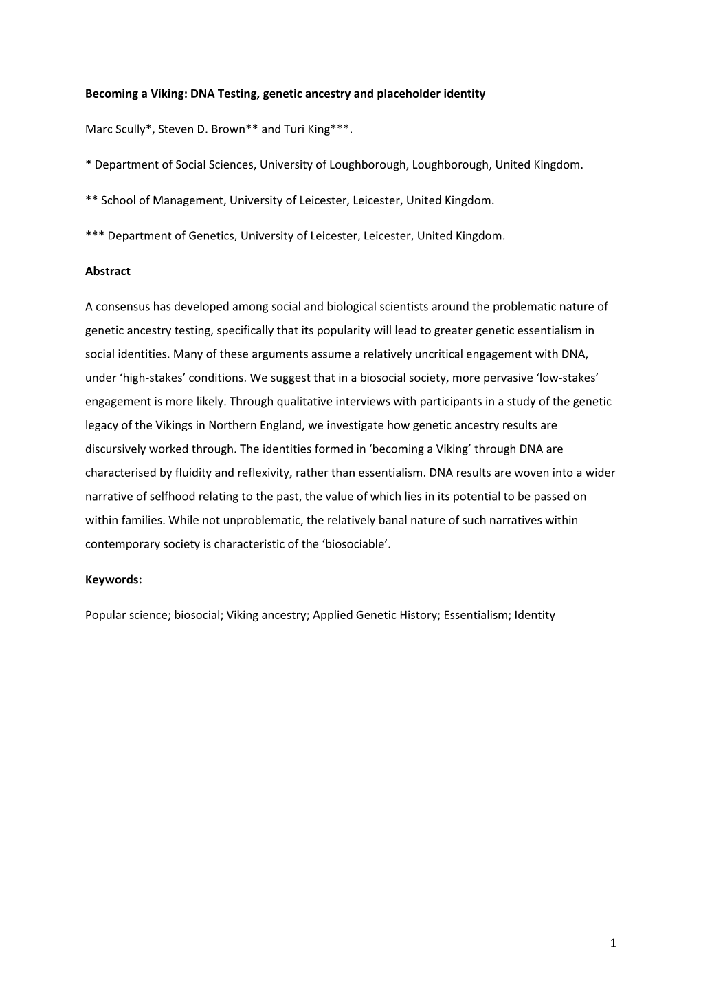 DNA Testing, Genetic Ancestry and Placeholder Identity